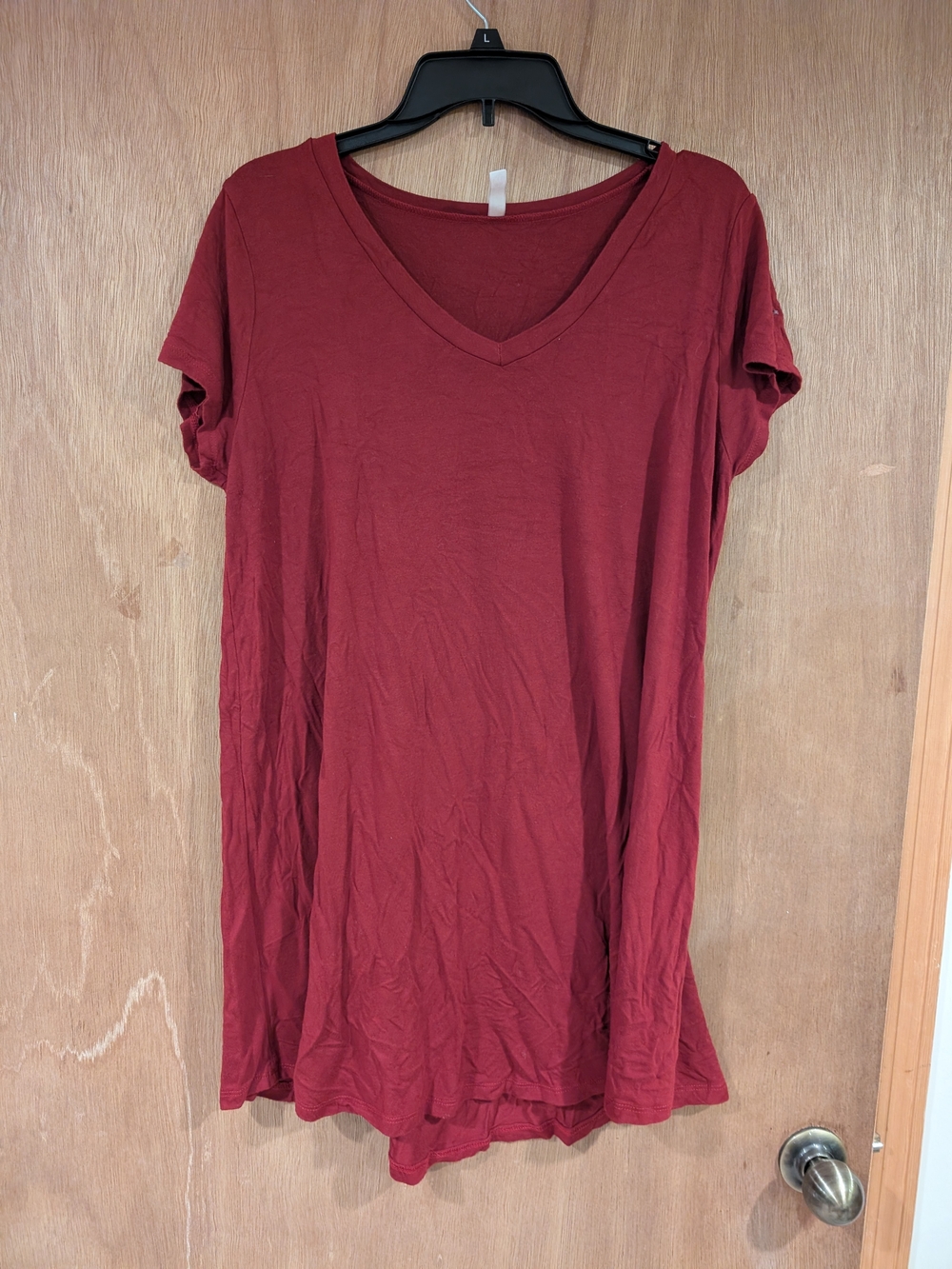 Women’s V-Neck Short Sleeve Tee Dress in Deep Red